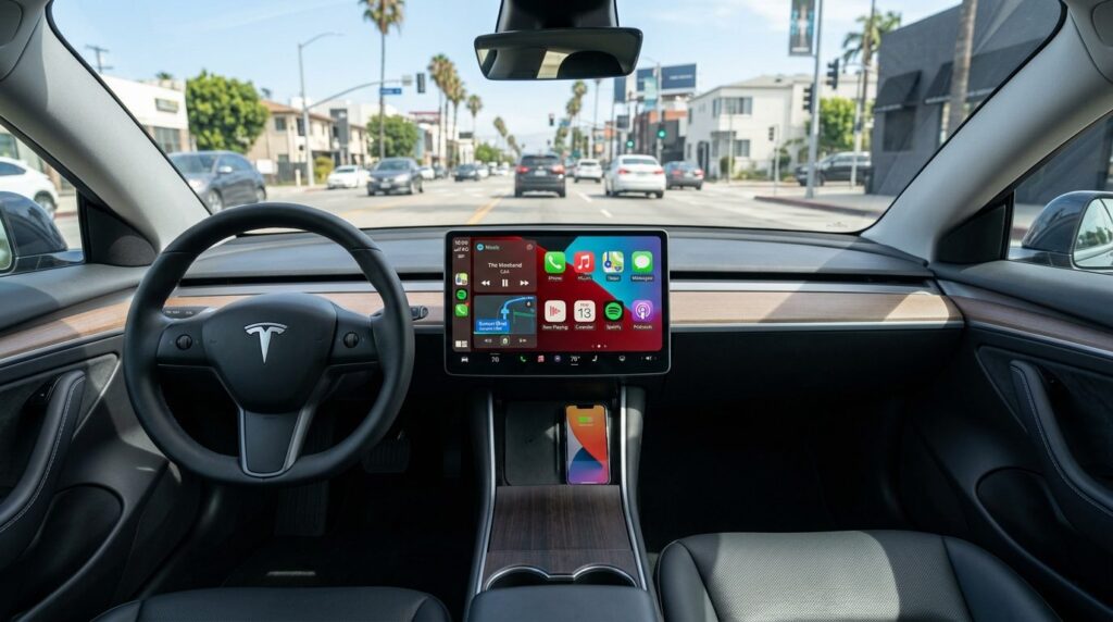 Photorealistic interior view of a contemporary electric car 