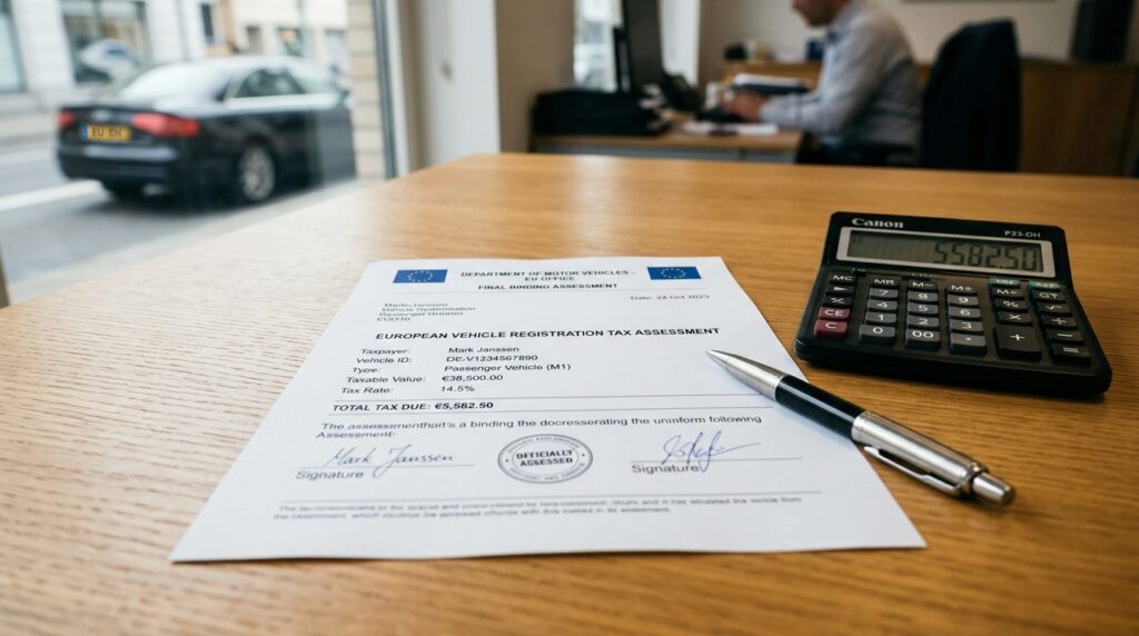 Lukket optagelse af et bindende afgiftsvurderingsdokument for bil.