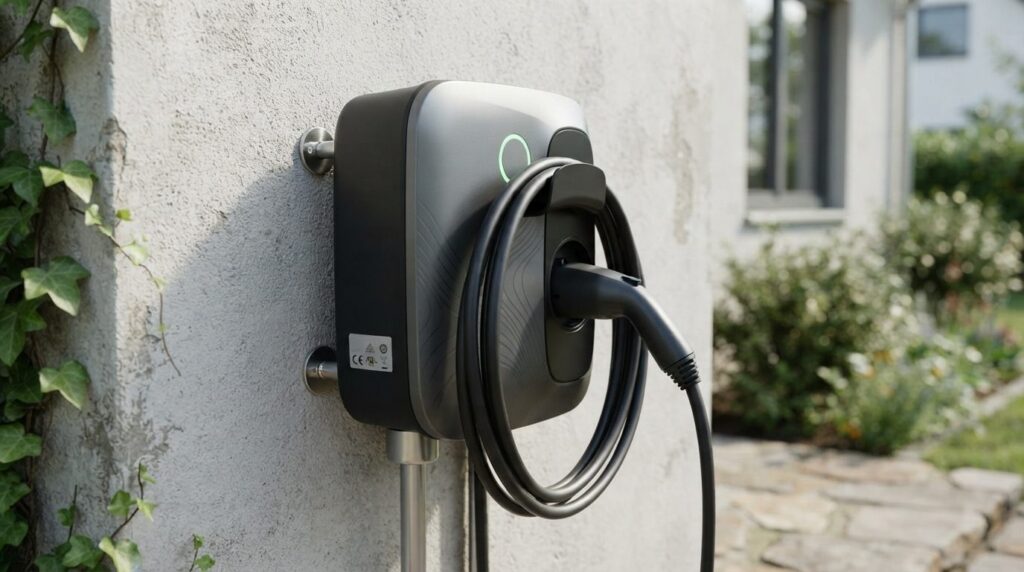 Close-up professional photograph of a certified smart chargi