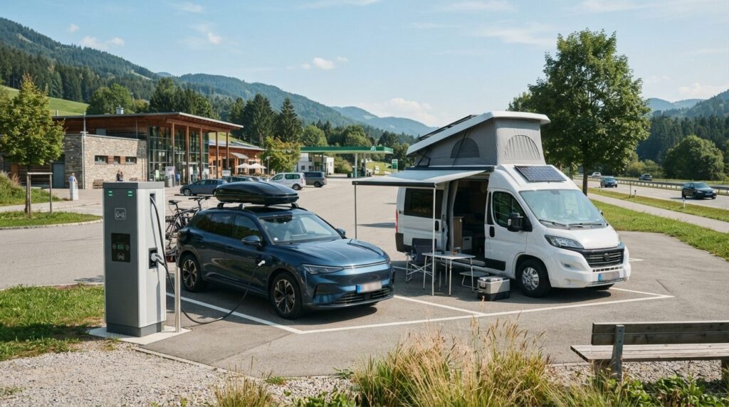 Professional stock photo of a family electric vehicle and ca